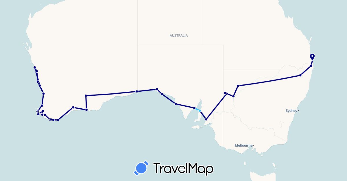 TravelMap itinerary: driving, boat in Australia (Oceania)